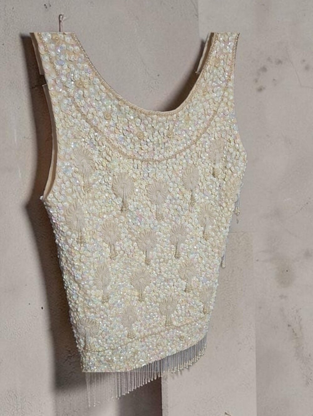 Vintage Ricky Bo Ivory Sequin Beaded Tank Top
